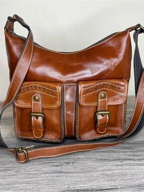 Patricia Nash Trinkala Cognac Brown Leather Shoulder Bag